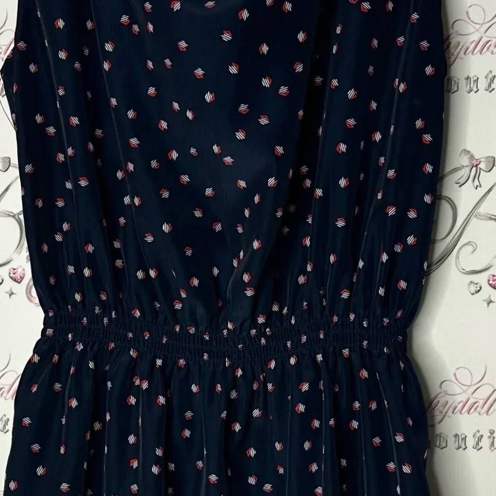 Catherine malandrino dress dotted nautical navy blue red white polka dot cinch - Picture 6 of 6